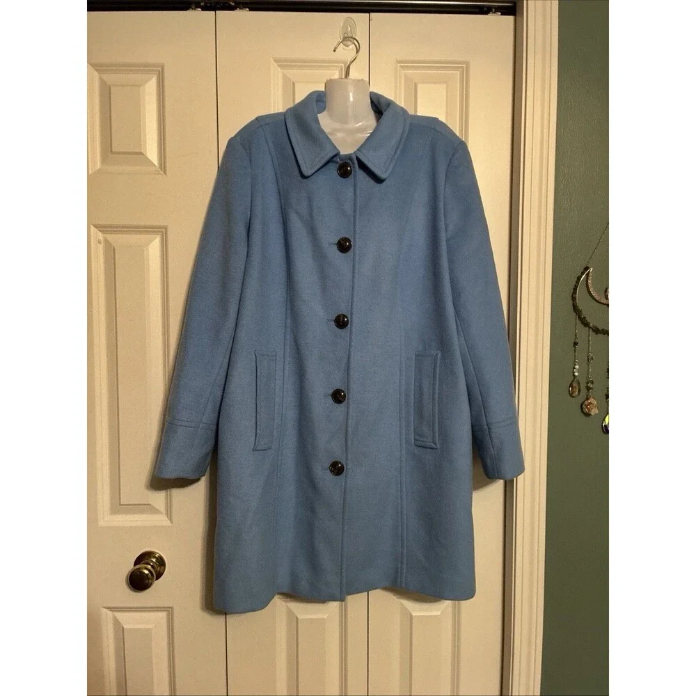 Lands End Pea Coat Women 18 Blue Wool Blend Pockets Long Preppy Classic Jacket